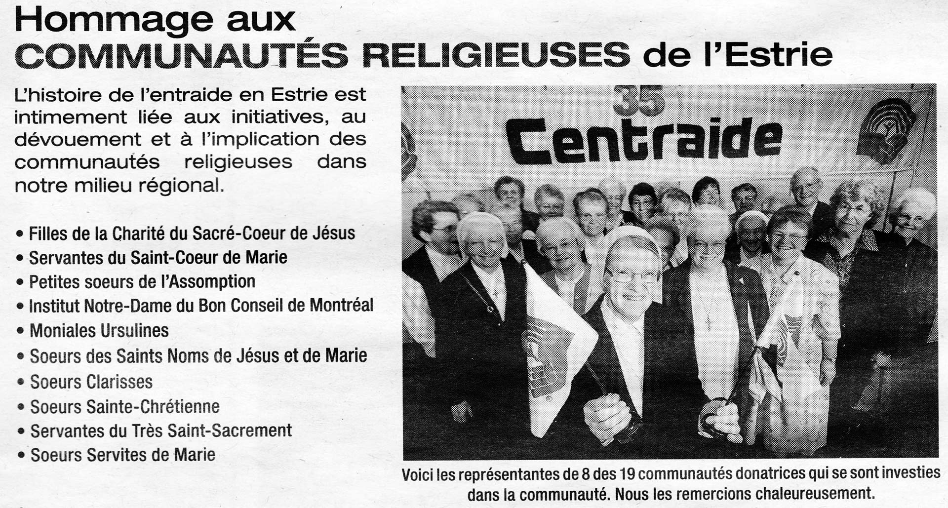 Hommage aux communautés religieuses
